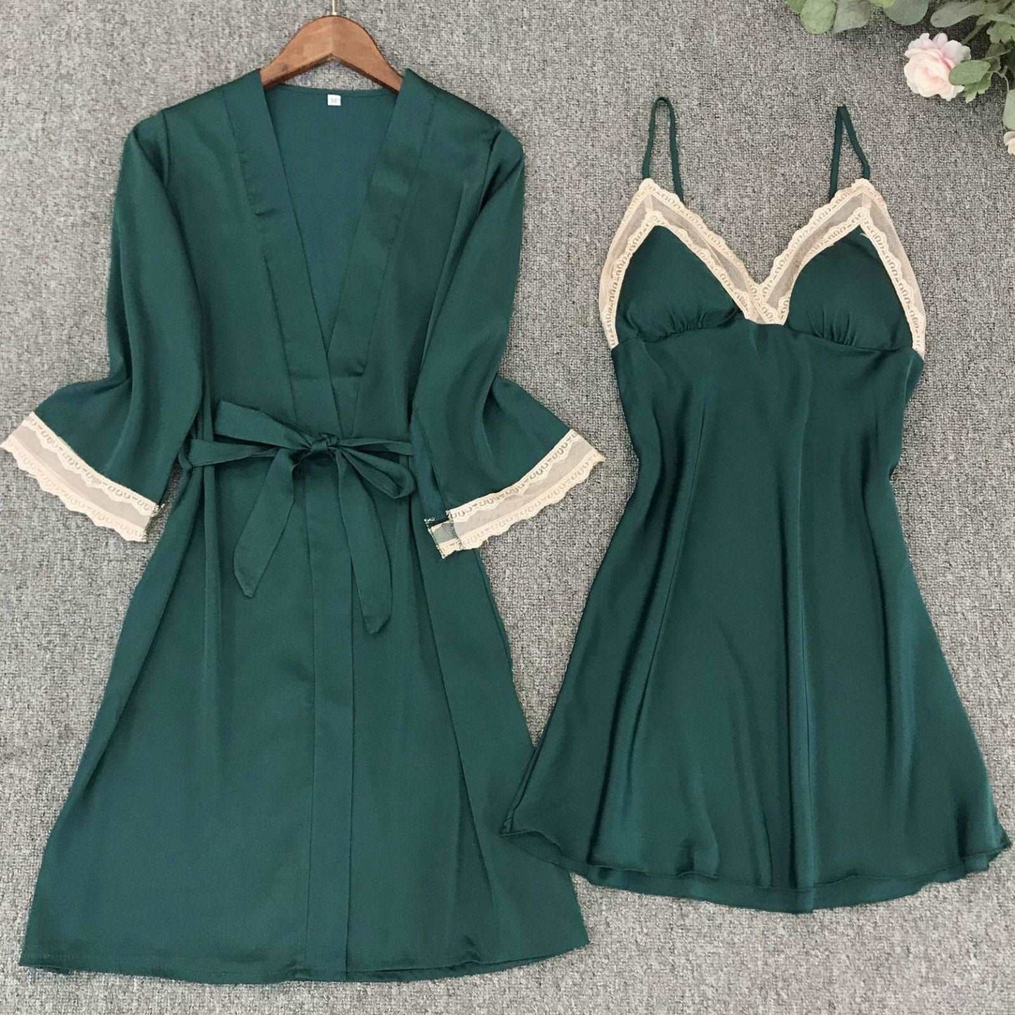 Women's Satin Robe and Nightgown Sleepwear Set - ChoreGirl