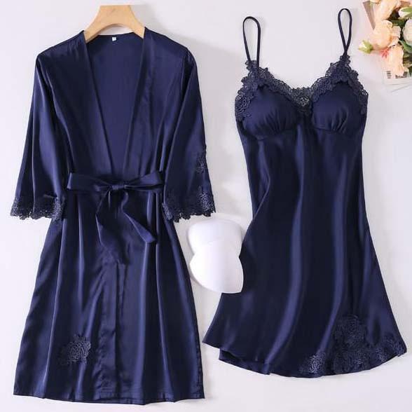 Women's Satin Robe and Nightgown Sleepwear Set - ChoreGirl