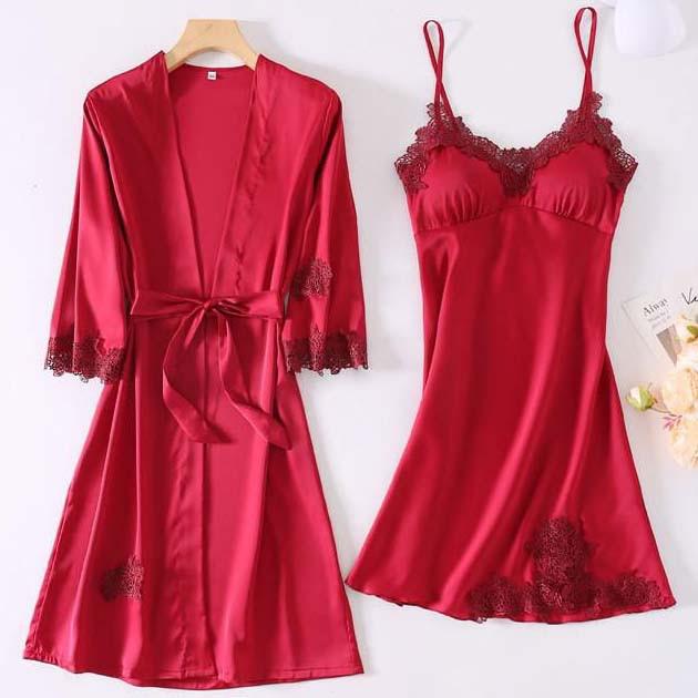 Women's Satin Robe and Nightgown Sleepwear Set - ChoreGirl