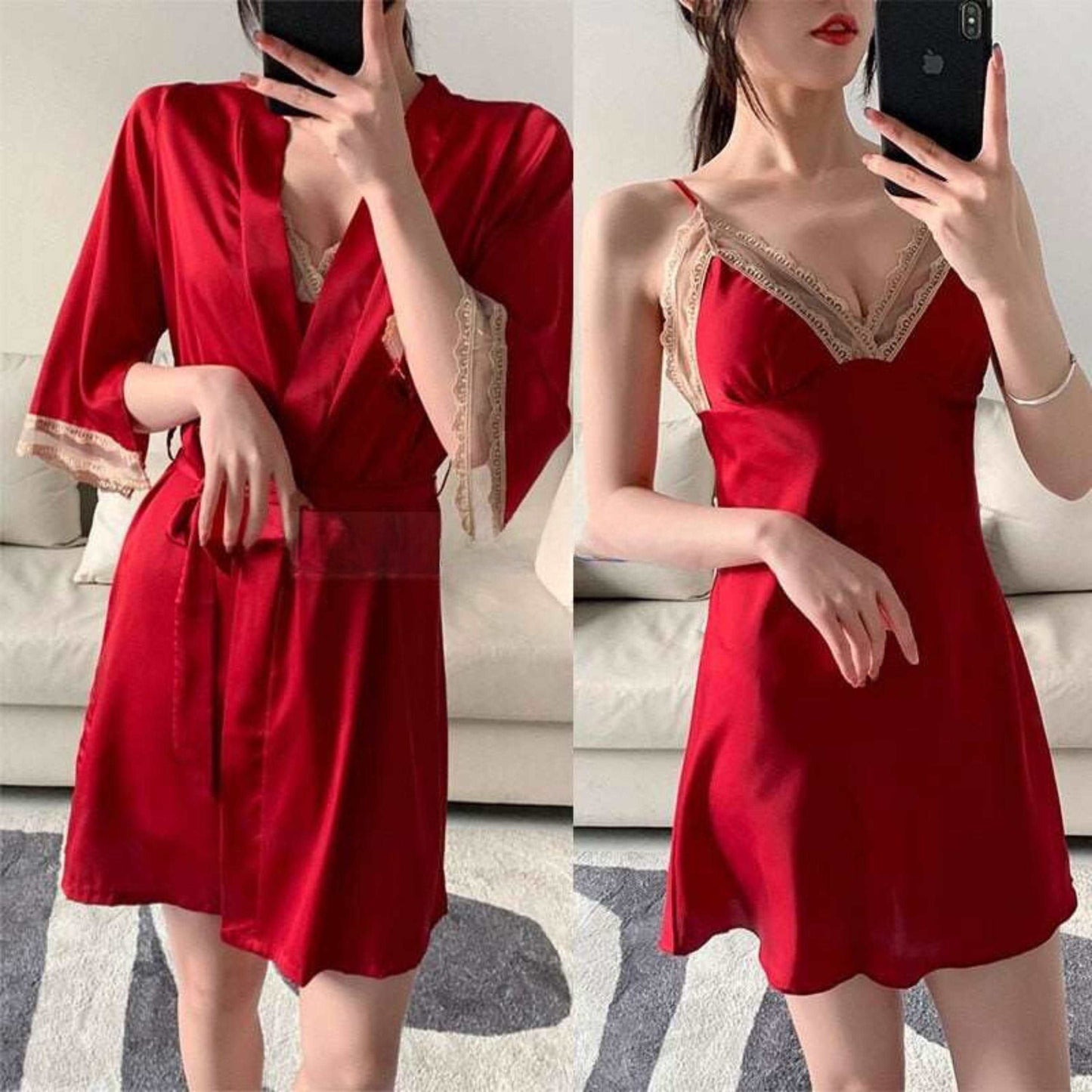 Women's Satin Robe and Nightgown Sleepwear Set - ChoreGirl