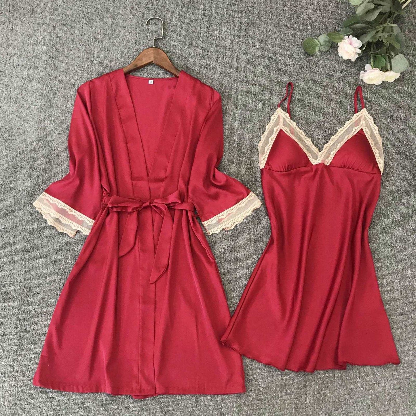 Women's Satin Robe and Nightgown Sleepwear Set - ChoreGirl
