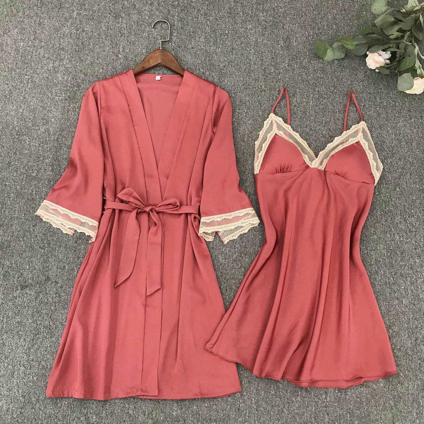 Women's Satin Robe and Nightgown Sleepwear Set - ChoreGirl