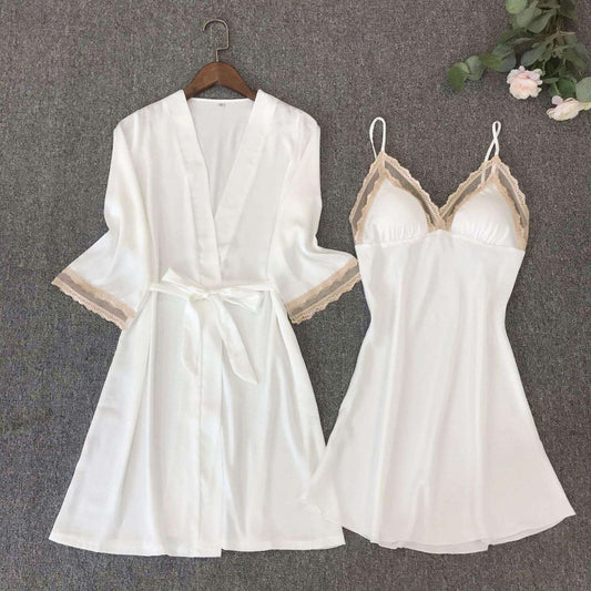 Women's Satin Robe and Nightgown Sleepwear Set - ChoreGirl