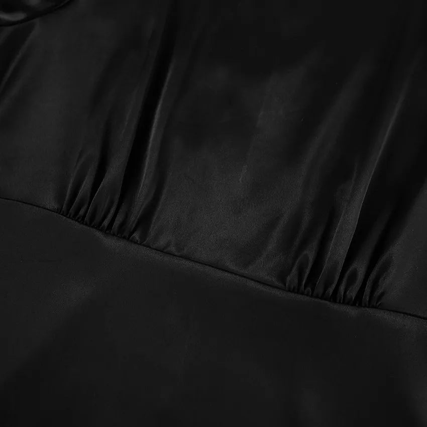 Women's Satin Round Neck Puff Sleeve Event Dress - ChoreGirl