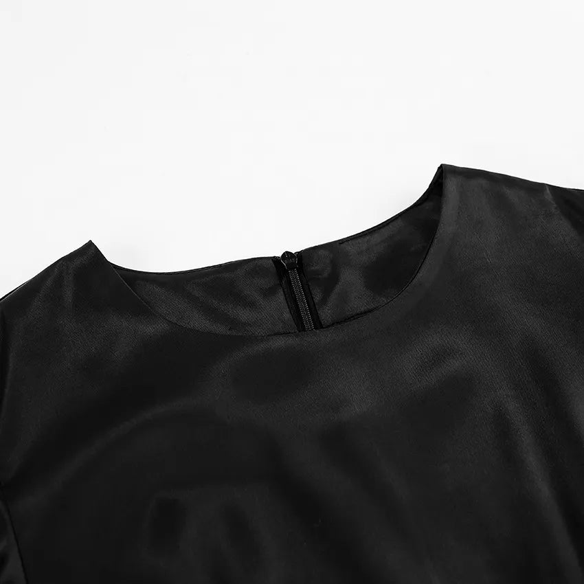 Women's Satin Round Neck Puff Sleeve Event Dress - ChoreGirl