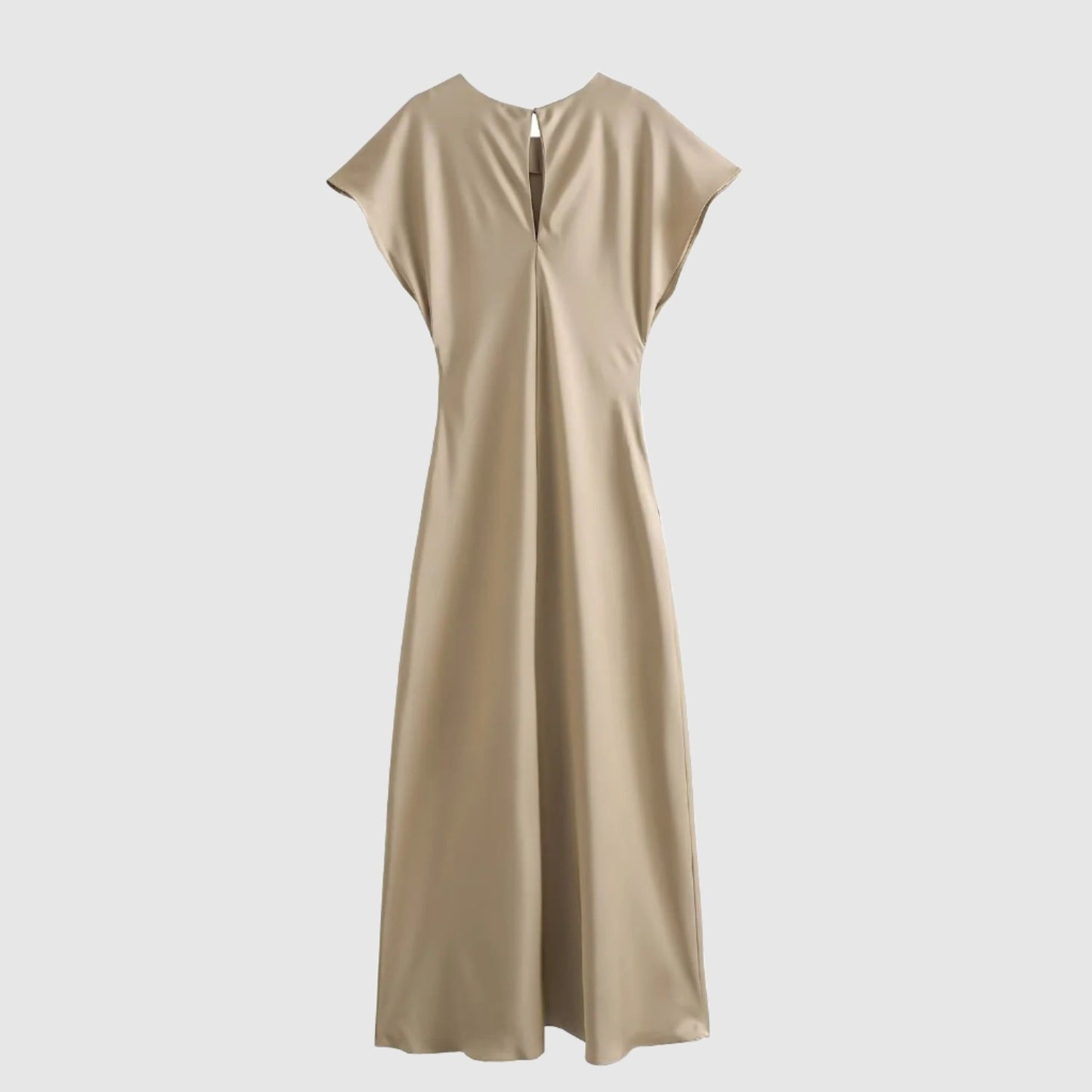 Women's Satin Simple Round Neck Short Sleeve Dress - ChoreGirl