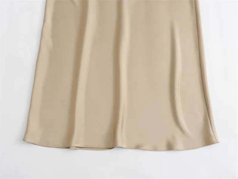 Women's Satin Simple Round Neck Short Sleeve Dress - ChoreGirl