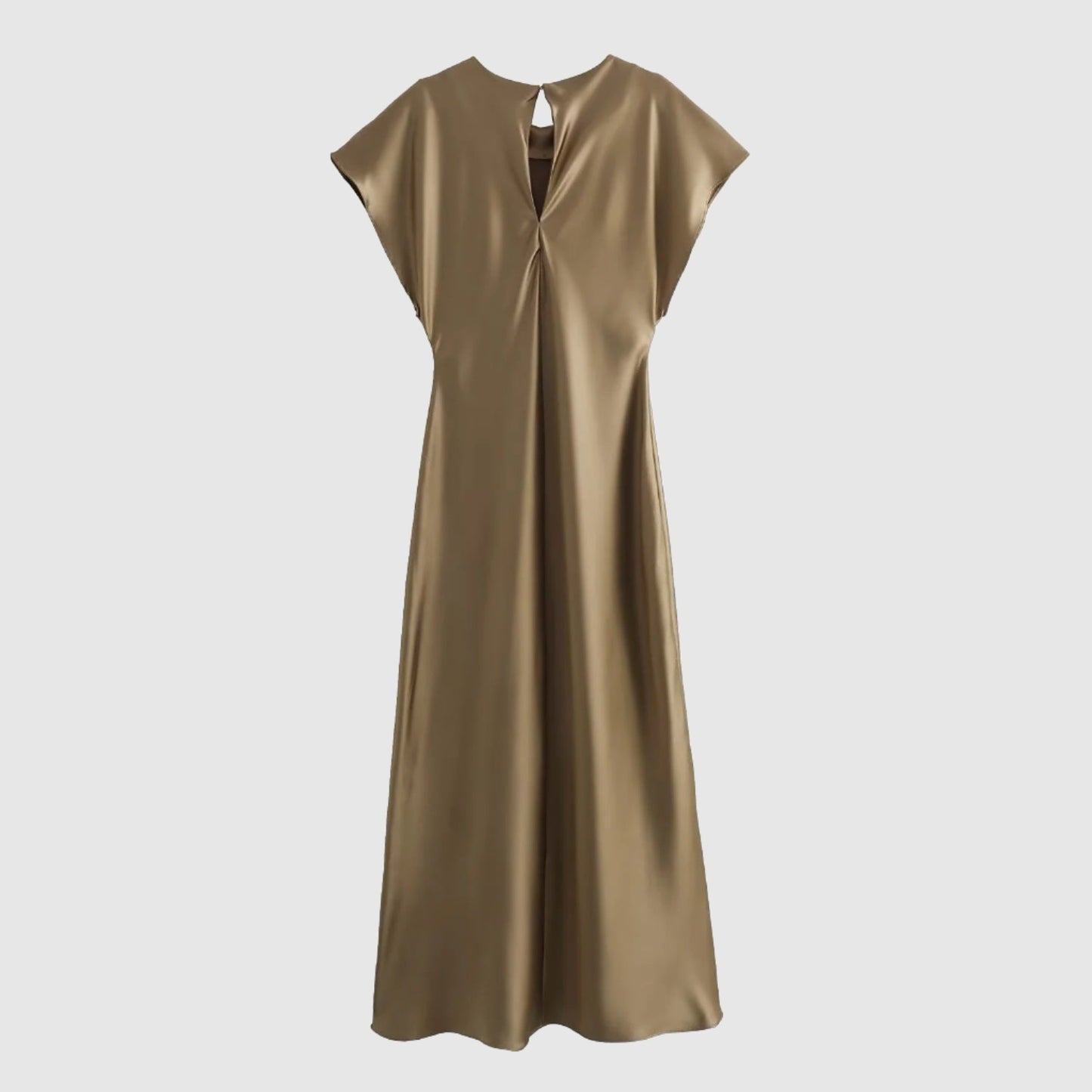 Women's Satin Simple Round Neck Short Sleeve Dress - ChoreGirl