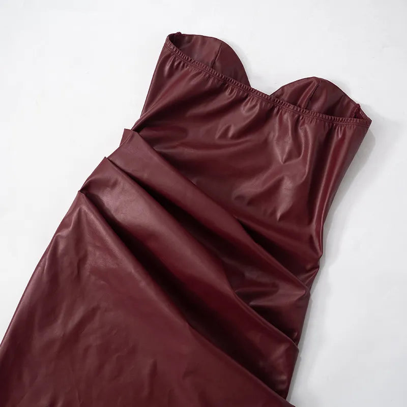 Women's Seductive Tight Leather Tube Maxi Dress - ChoreGirl