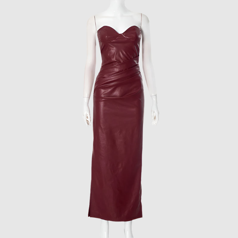 Women's Seductive Tight Leather Tube Maxi Dress - ChoreGirl