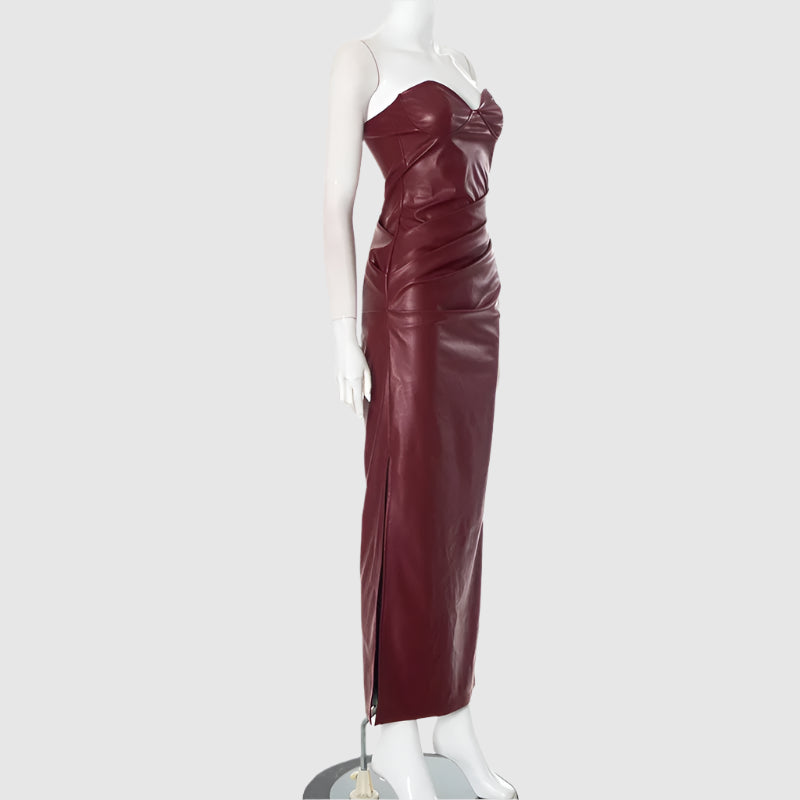 Women's Seductive Tight Leather Tube Maxi Dress - ChoreGirl