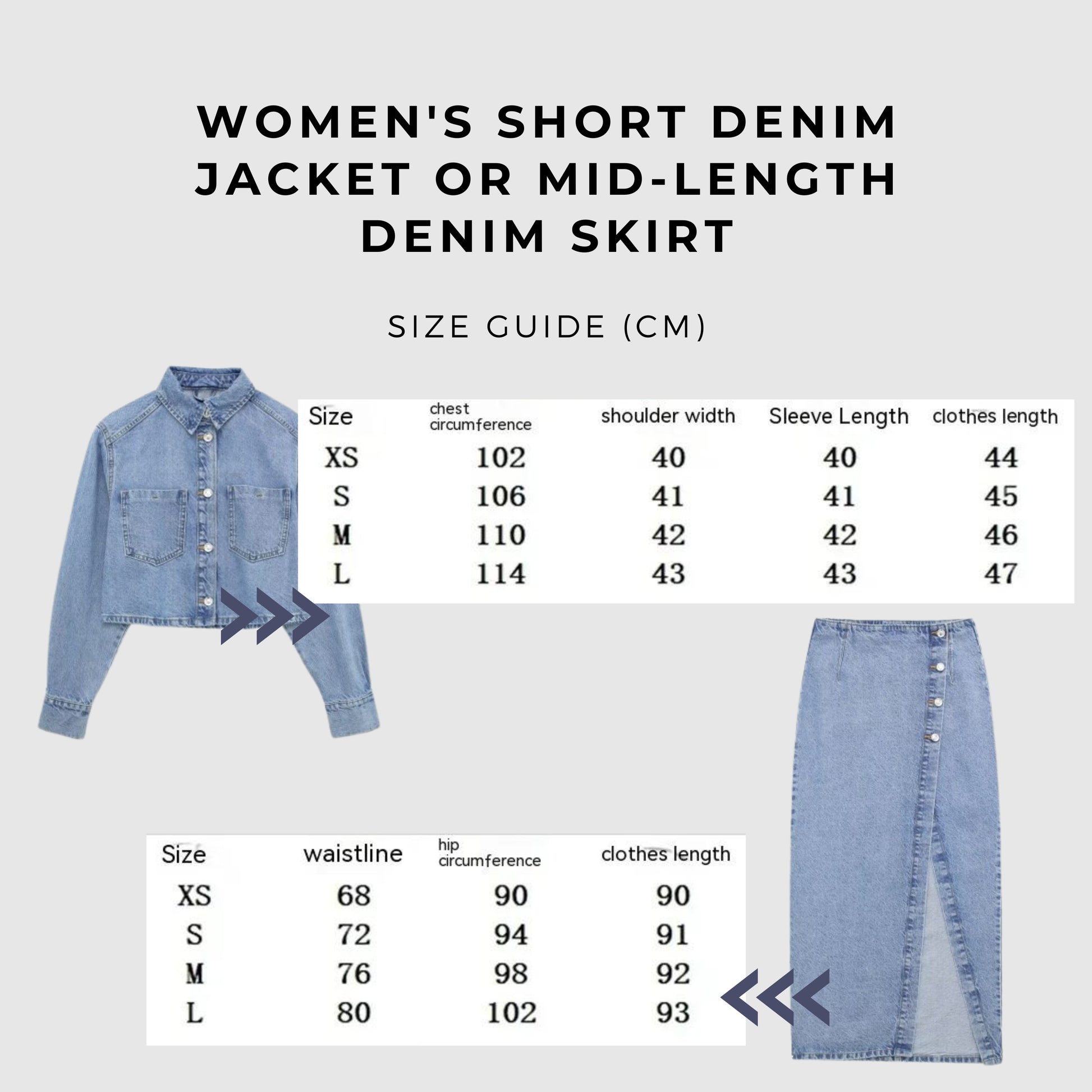 Women's Short Denim Jacket or Mid-length Denim Skirt - ChoreGirl