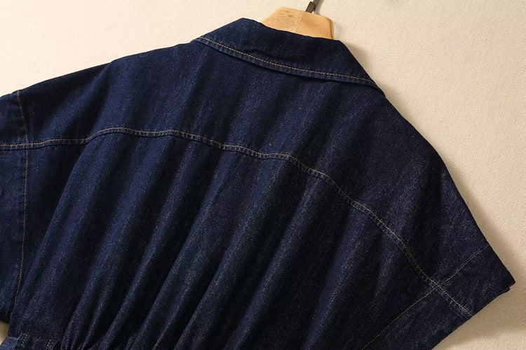 Women's Short Sleeve Gradient Color Fashion Waist-controlled Denim Dress - ChoreGirl