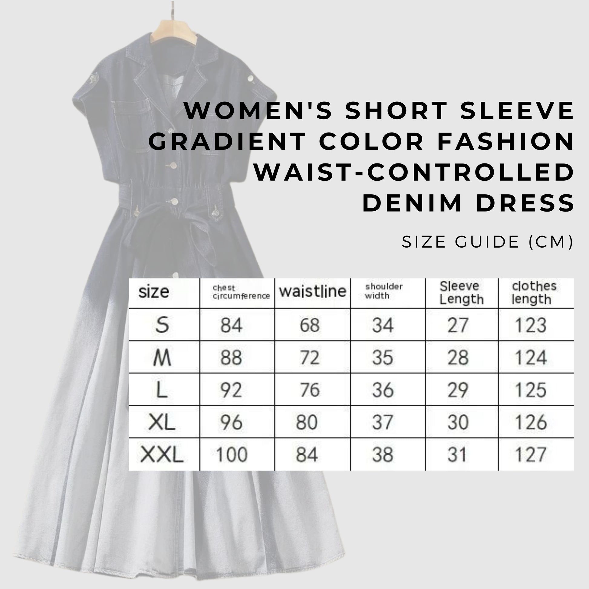 Women's Short Sleeve Gradient Color Fashion Waist-controlled Denim Dress - ChoreGirl