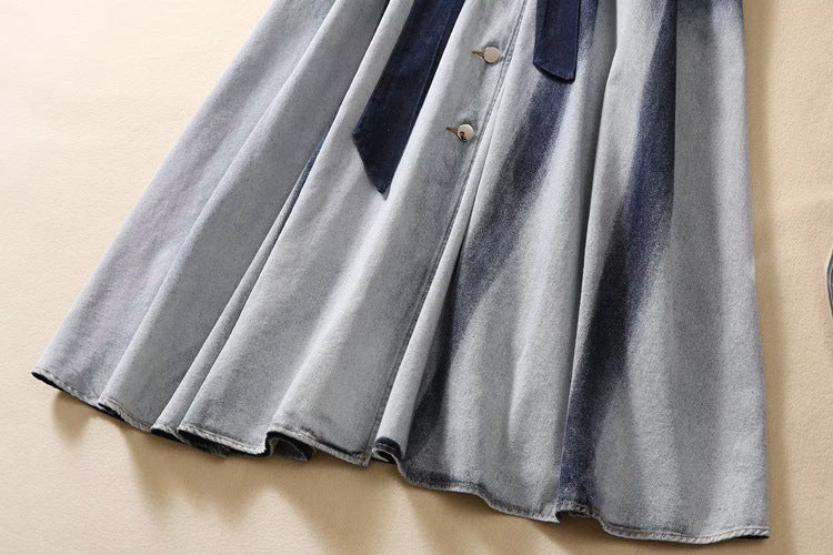 Women's Short Sleeve Gradient Color Fashion Waist-controlled Denim Dress - ChoreGirl