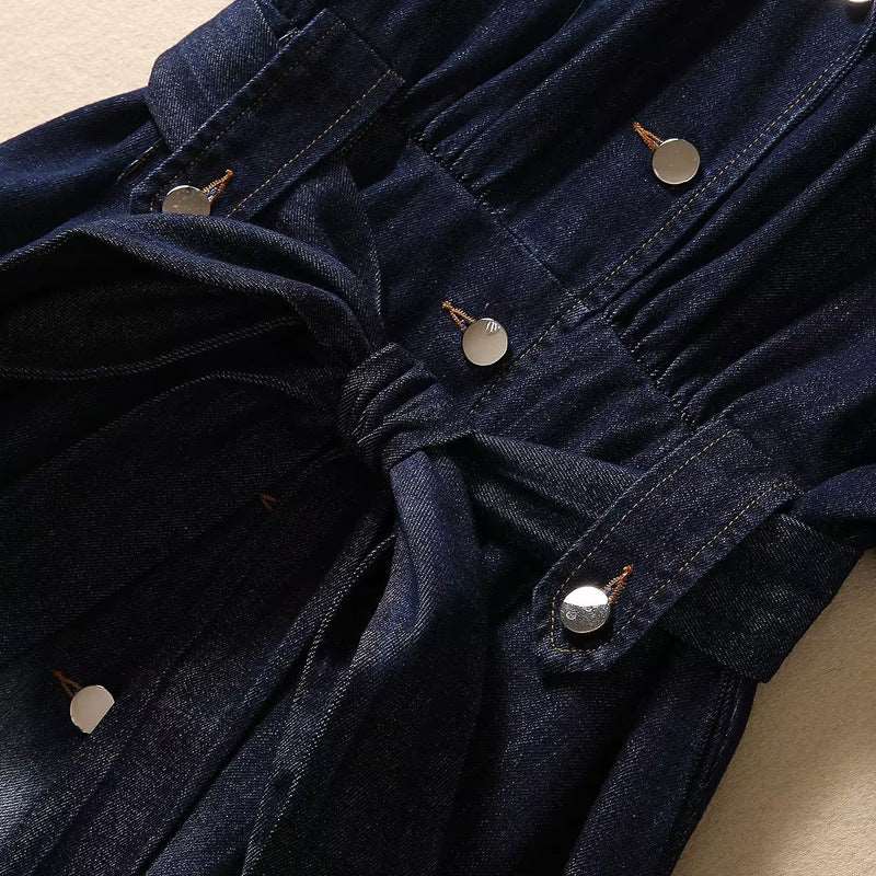 Women's Short Sleeve Gradient Color Fashion Waist-controlled Denim Dress - ChoreGirl