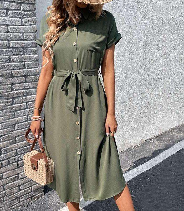 Women's Short Sleeved Mid-Length Shirt Dress - ChoreGirl