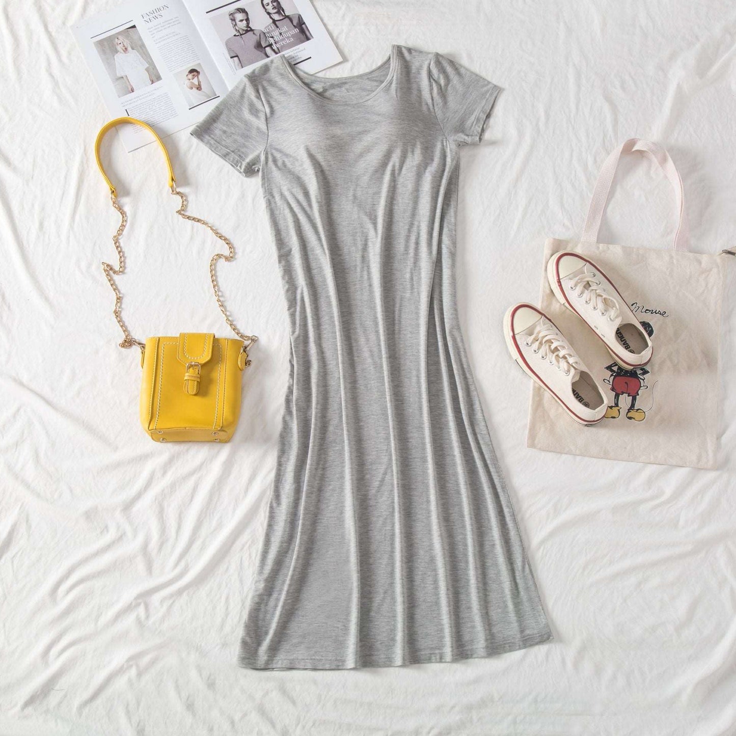 Women's Short Sleeved T-Shirt Dress With Bra Pads Loungewear - ChoreGirl