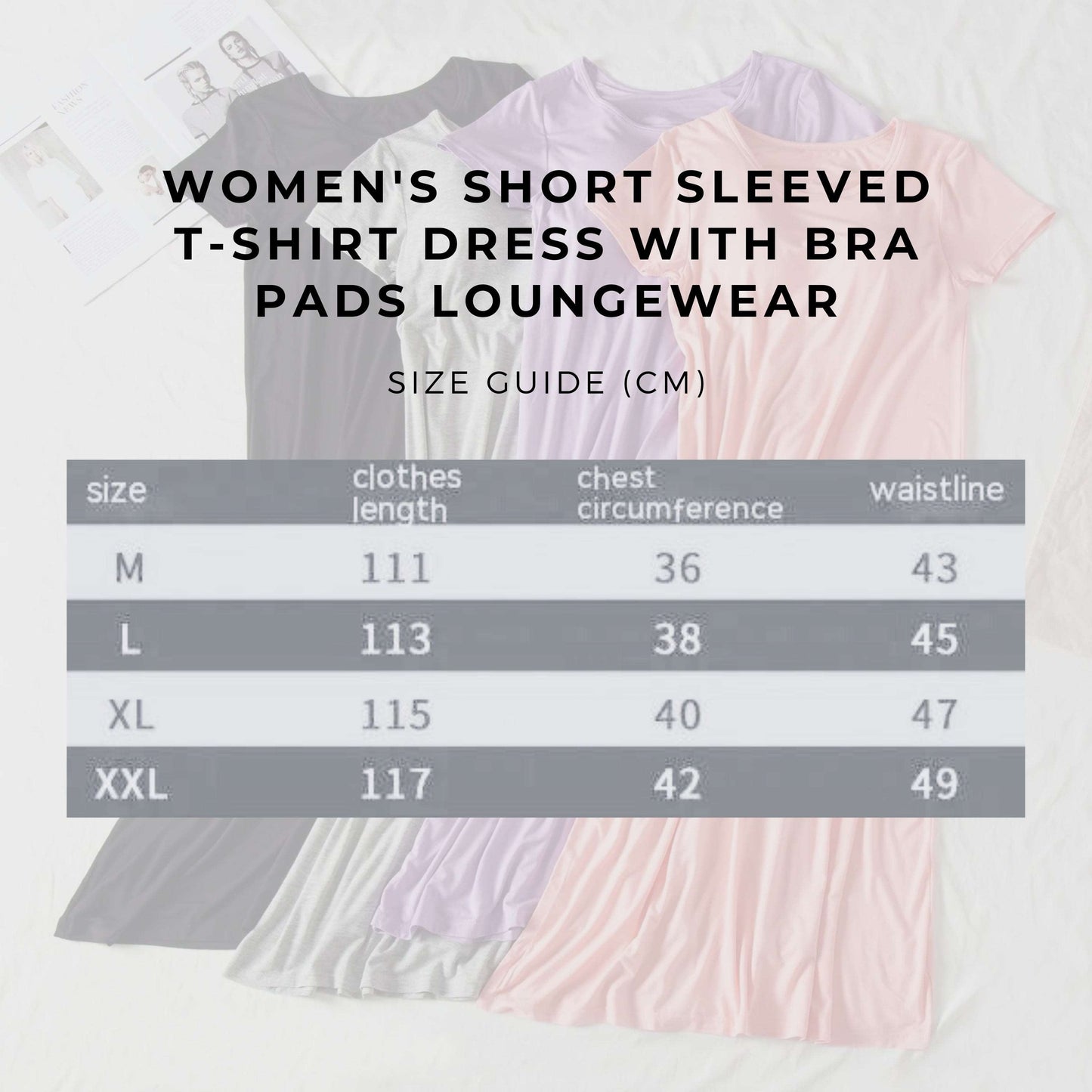 Women's Short Sleeved T-Shirt Dress With Bra Pads Loungewear - ChoreGirl