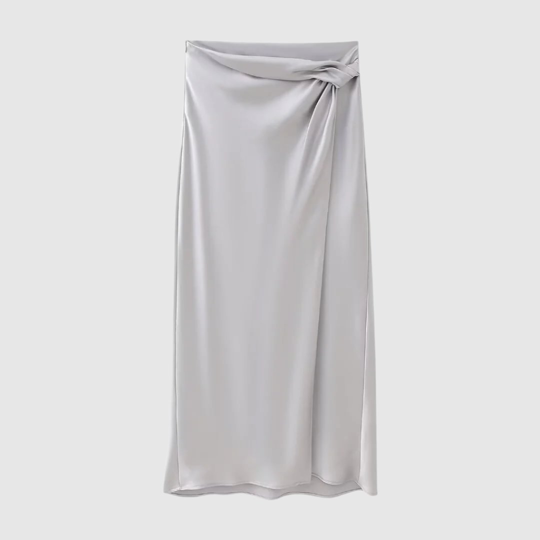 Women's Silk Satin Top and Bow Tie Midi Skirt Outfit Set - ChoreGirl