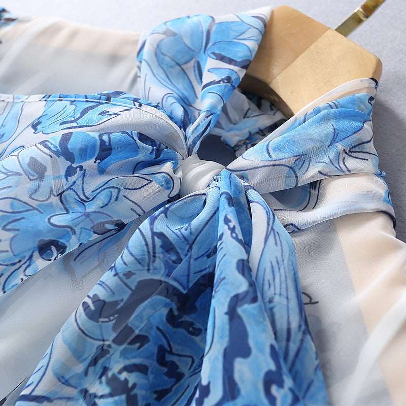 Women's Silk Scarf Collar Chiffon Fashion Dress - ChoreGirl