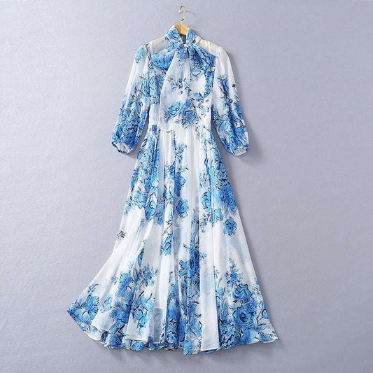 Women's Silk Scarf Collar Chiffon Fashion Dress - ChoreGirl