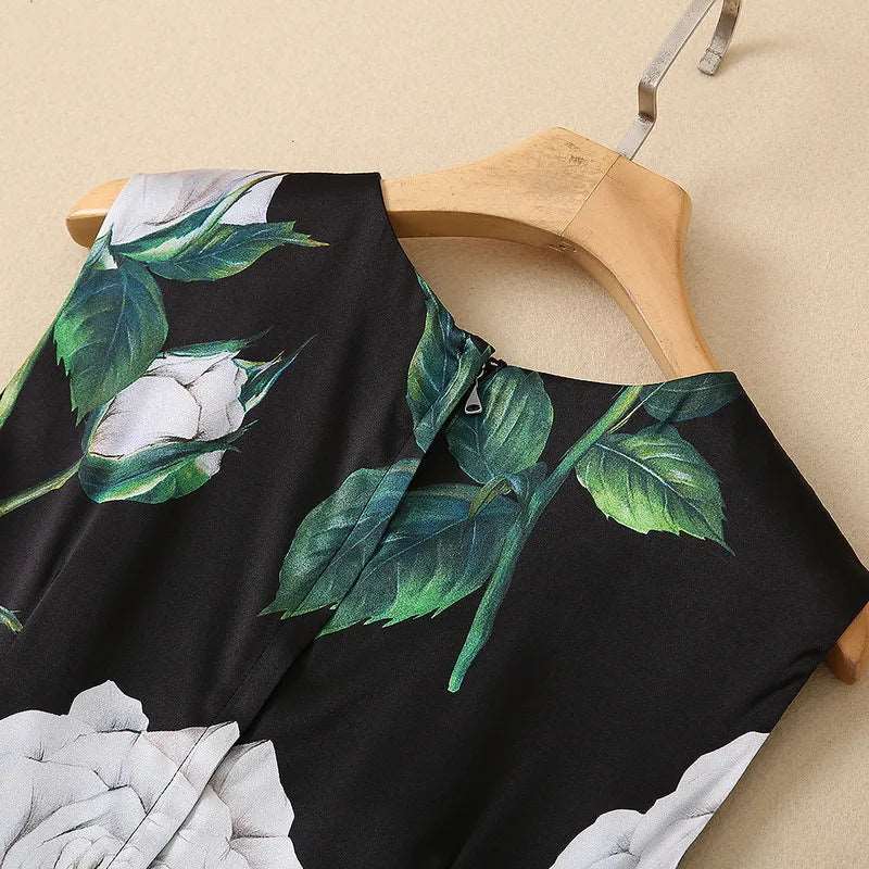 Women's Silkworm Silk Rose Print Sleeveless Slim Dress - ChoreGirl