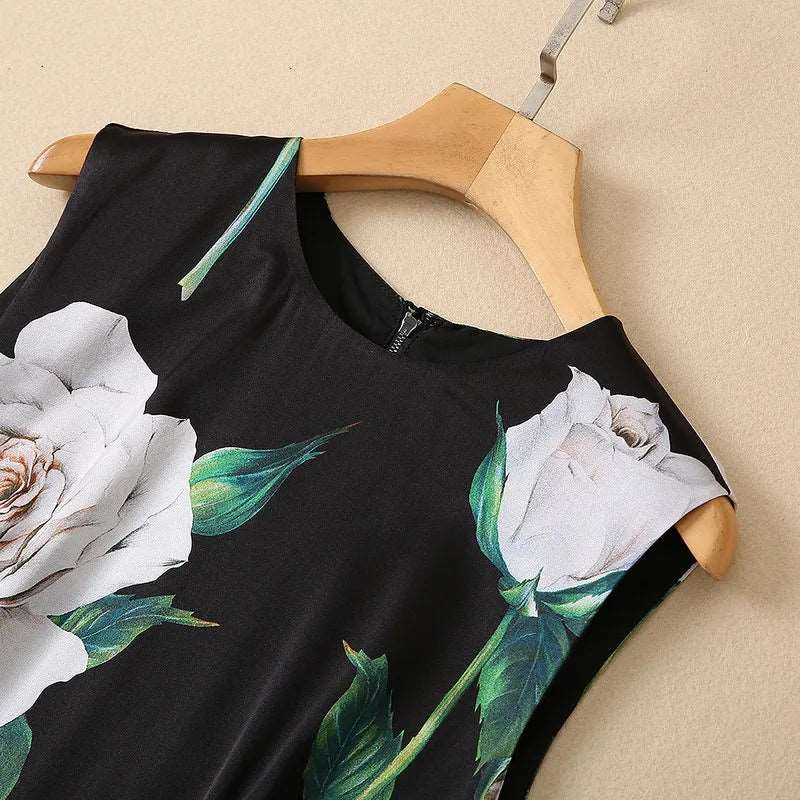Women's Silkworm Silk Rose Print Sleeveless Slim Dress - ChoreGirl