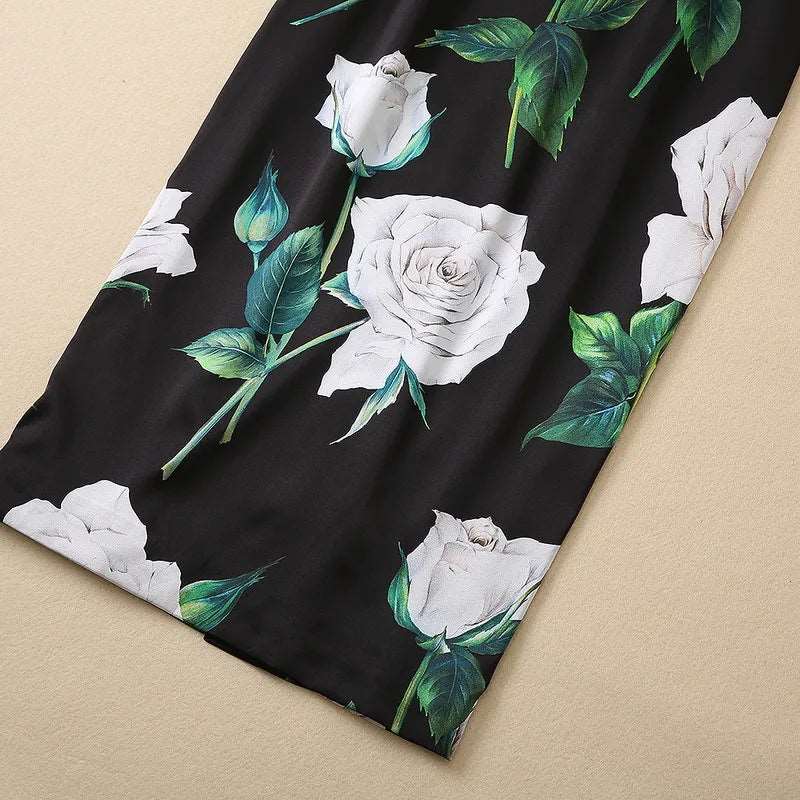 Women's Silkworm Silk Rose Print Sleeveless Slim Dress - ChoreGirl