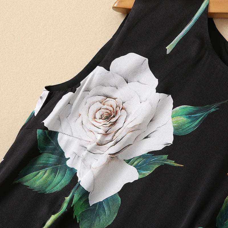Women's Silkworm Silk Rose Print Sleeveless Slim Dress - ChoreGirl