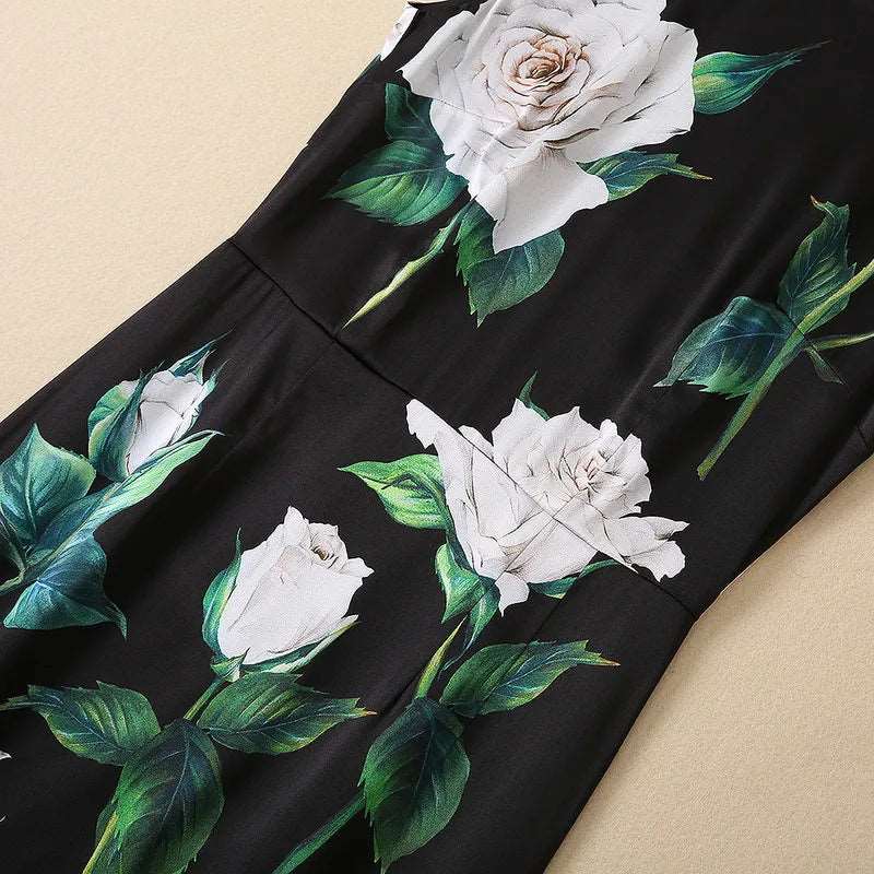 Women's Silkworm Silk Rose Print Sleeveless Slim Dress - ChoreGirl