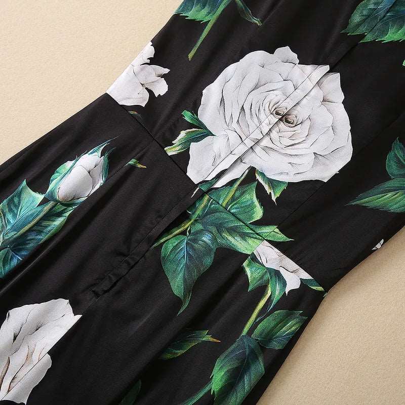 Women's Silkworm Silk Rose Print Sleeveless Slim Dress - ChoreGirl