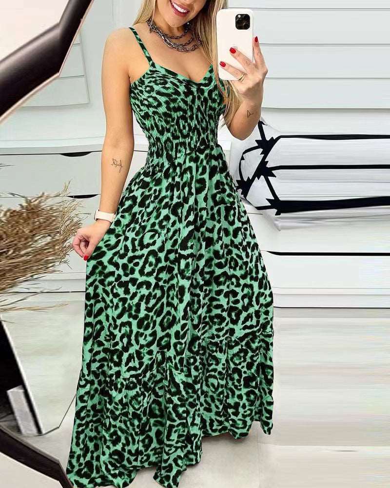 Women's Simple Casual V-neck High Waist Long Dress - ChoreGirl