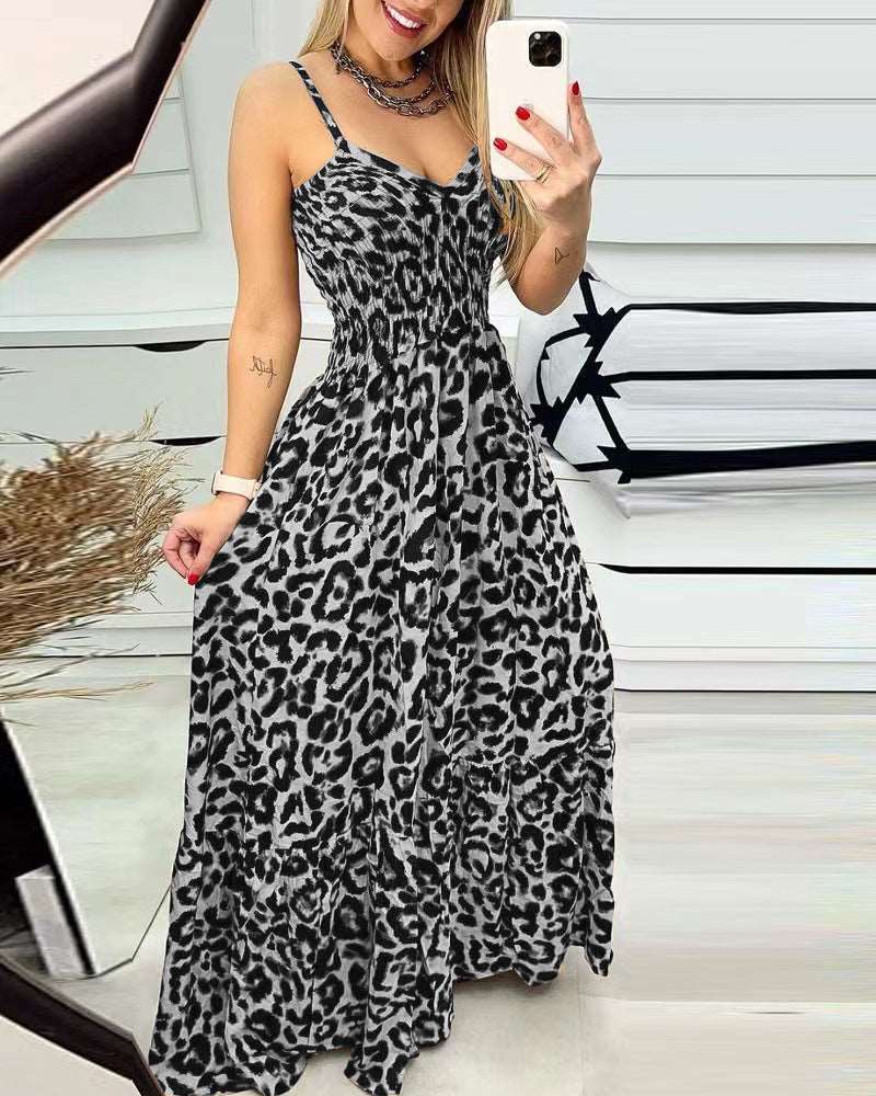 Women's Simple Casual V-neck High Waist Long Dress - ChoreGirl
