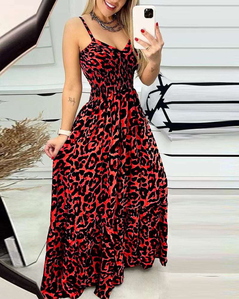 Women's Simple Casual V-neck High Waist Long Dress - ChoreGirl