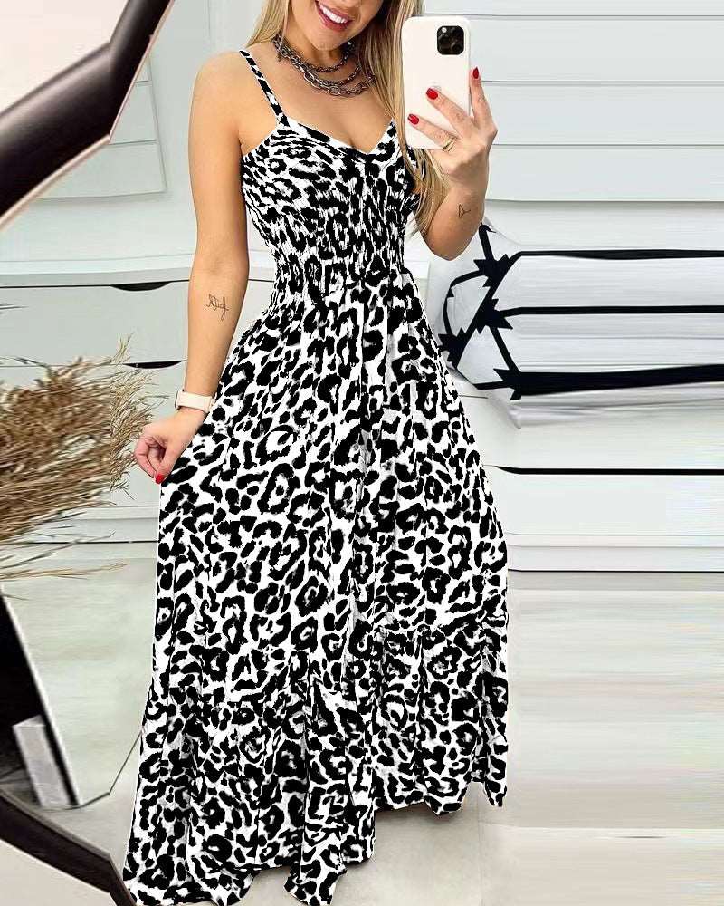 Women's Simple Casual V-neck High Waist Long Dress - ChoreGirl