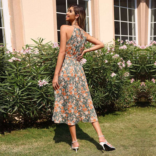 Women's Sleeveless Pleated Skirt Tied High Waist Dress - ChoreGirl