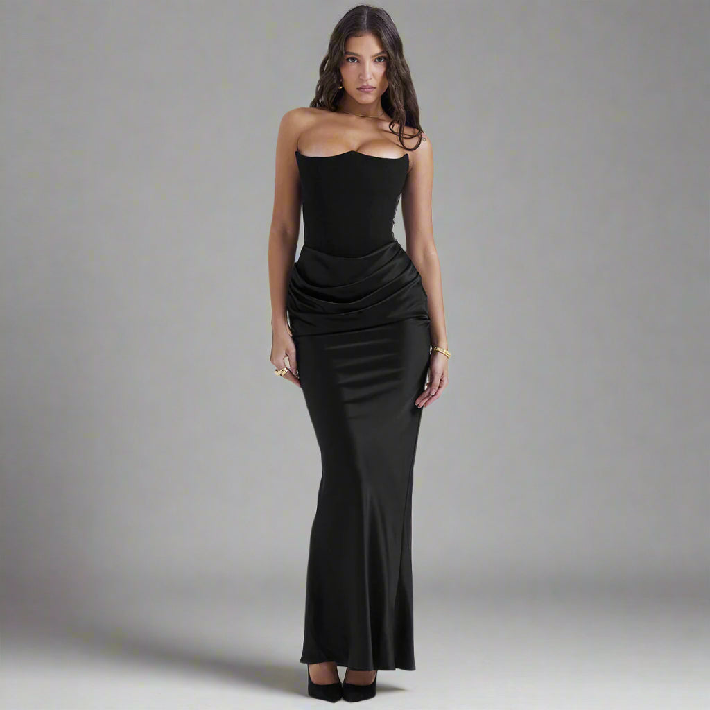 Women's Slim Bandeau Tube Long Backless Evening Dress - ChoreGirl