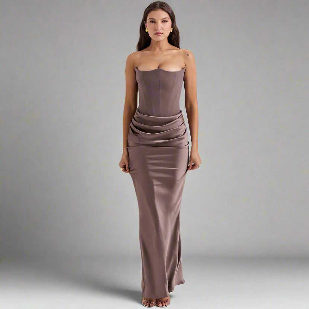 Women's Slim Bandeau Tube Long Backless Evening Dress - ChoreGirl