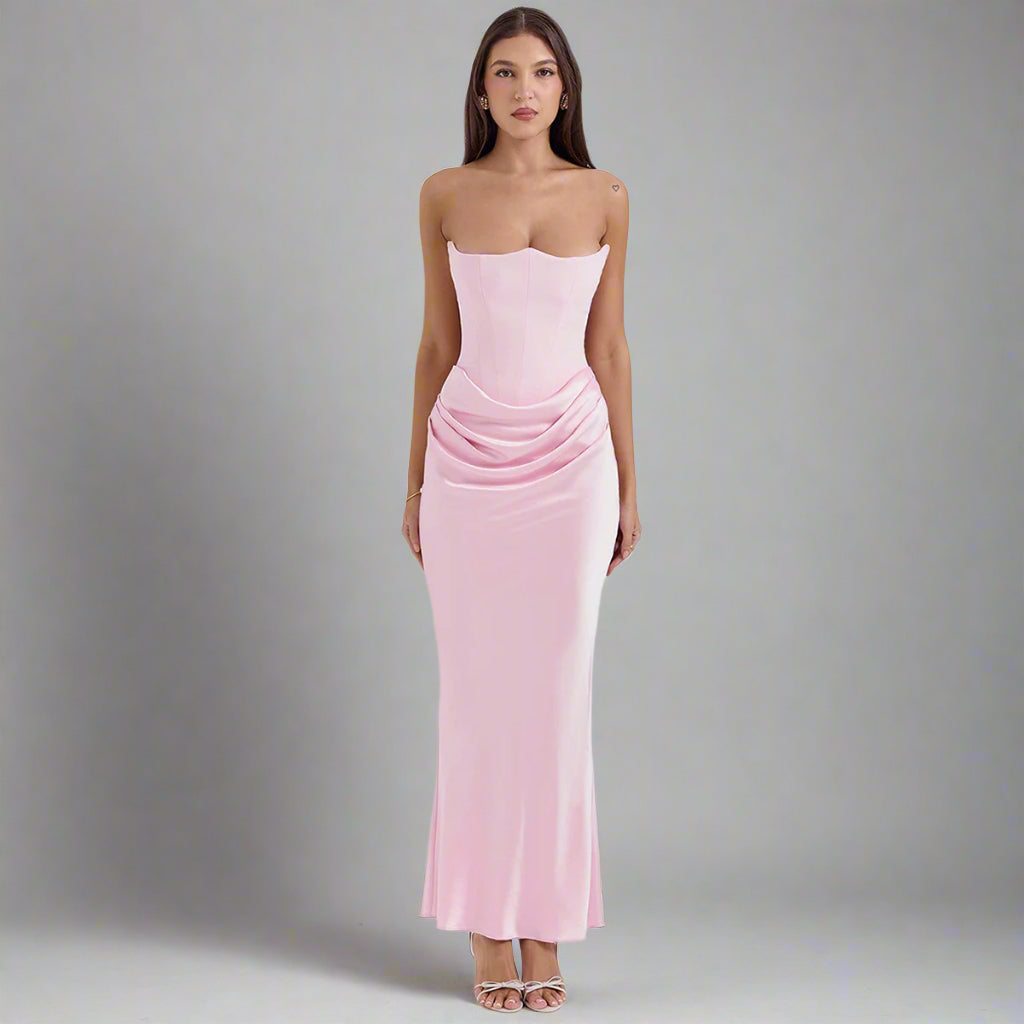 Women's Slim Bandeau Tube Long Backless Evening Dress - ChoreGirl