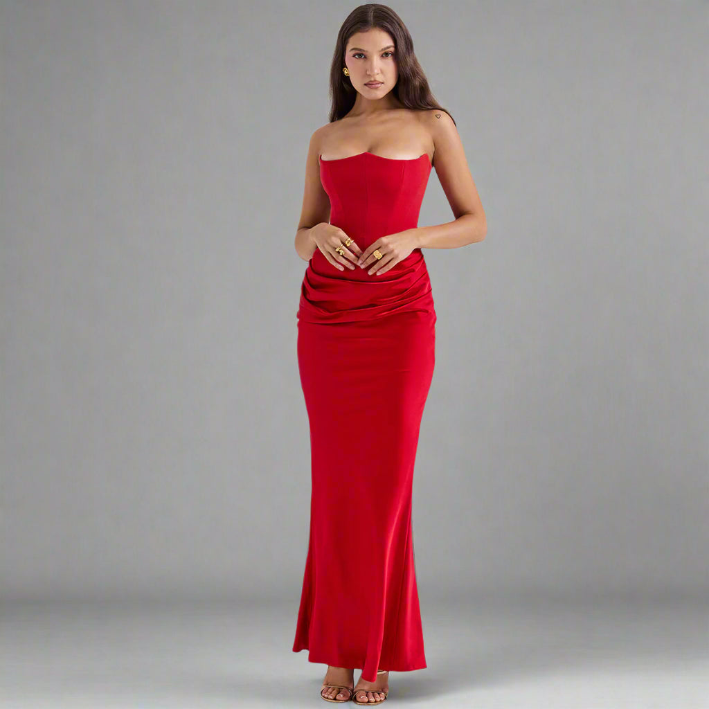 Women's Slim Bandeau Tube Long Backless Evening Dress - ChoreGirl