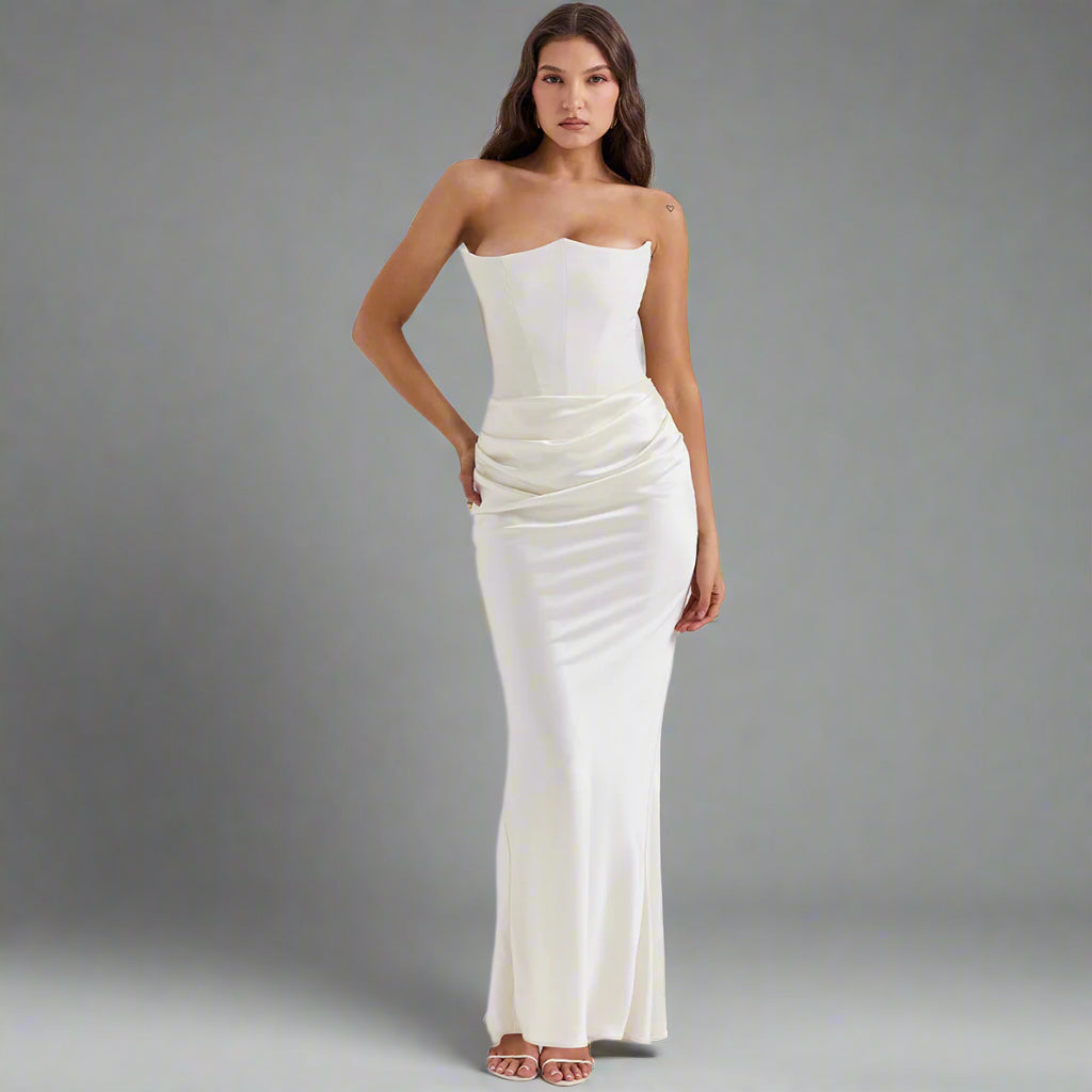 Women's Slim Bandeau Tube Long Backless Evening Dress - ChoreGirl
