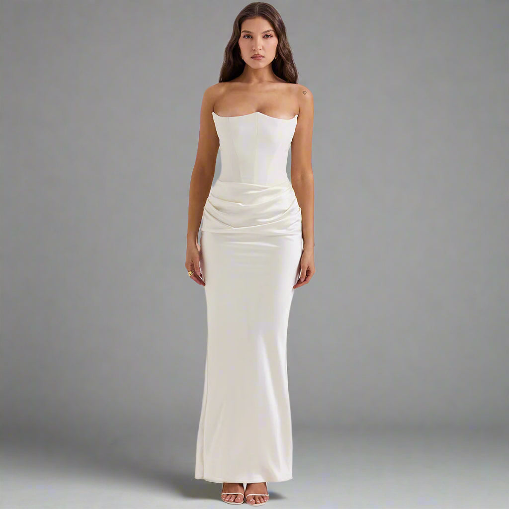 Women's Slim Bandeau Tube Long Backless Evening Dress - ChoreGirl