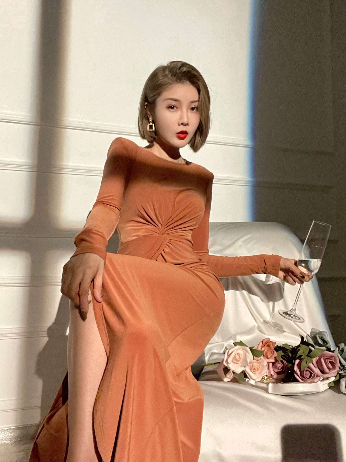 Women's Slim Fit Round Neck Dress - ChoreGirl