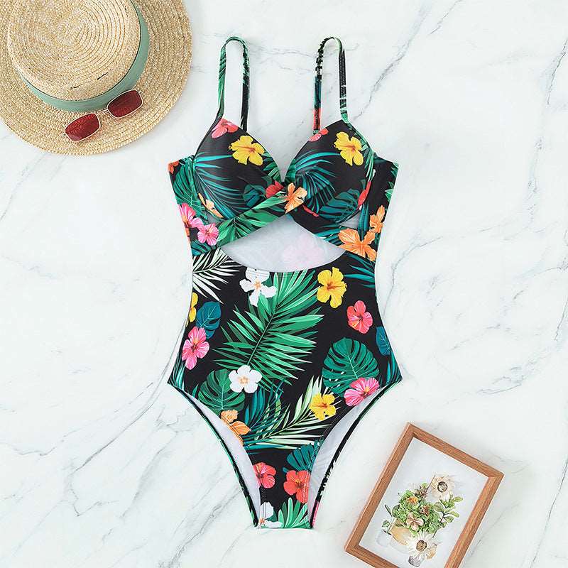 Women's Slimming Floral Hollow Cut One-piece Swimsuit - ChoreGirl