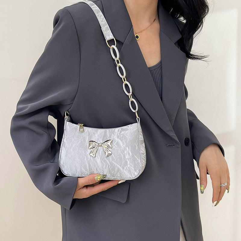 Women's Small One Shoulder Bag with a Metal Bow - ChoreGirl