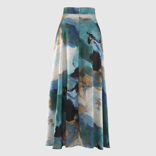 Women's Smooth High Waist Long Ink Print Skirt - ChoreGirl