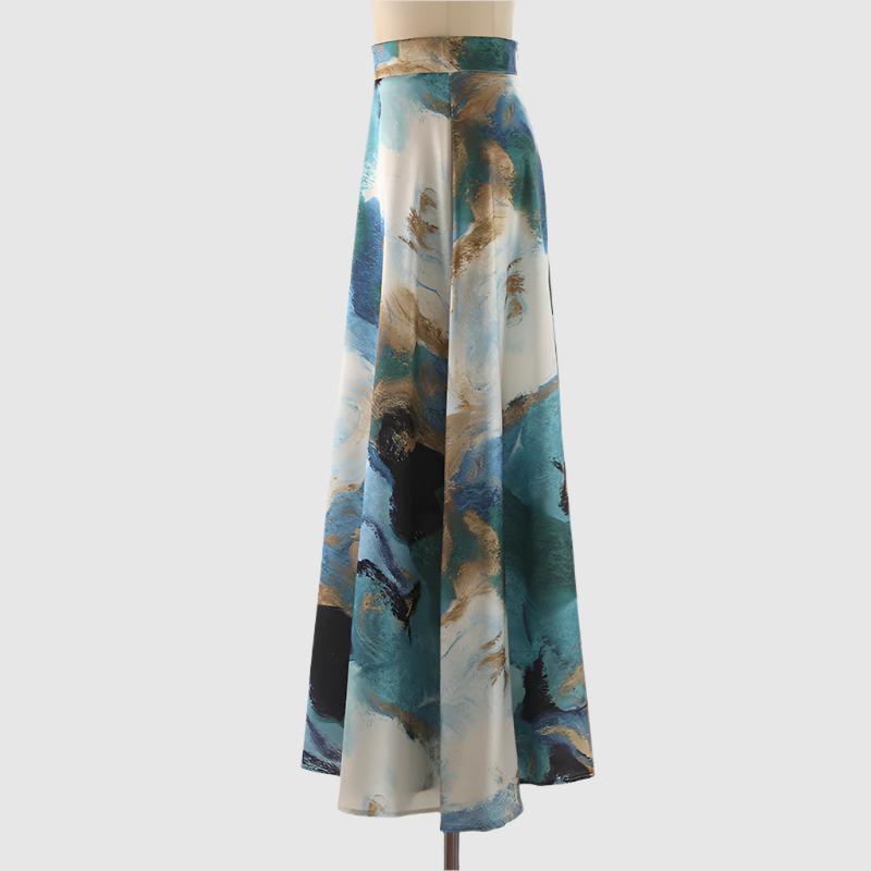 Women's Smooth High Waist Long Ink Print Skirt - ChoreGirl