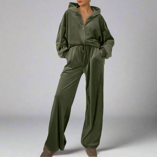 Women's Soft Hooded Jacket and Sweatpants Outfit Set - ChoreGirl
