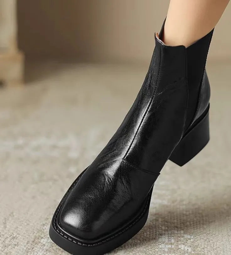 Women's Soft Leather Chunky Heel Chelsea Boots - ChoreGirl